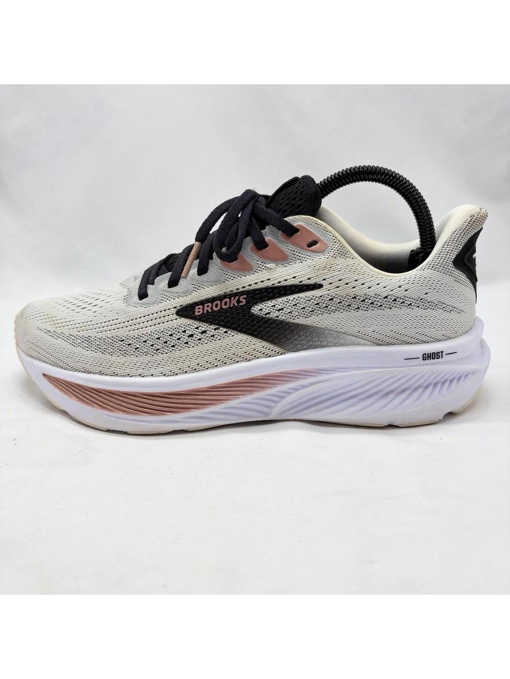 Brooks Ghost 17 Womens Shoes Sz 8.5 White Black Rose Gold Mesh Lace Up Sneakers